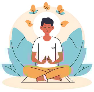 "Animated picture of a Person practicing yoga in a peaceful environment."