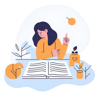 "Animated illustration of a student studying with focus."