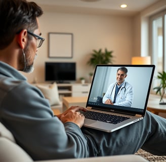 "Telepsychiatry session with a psychiatrist and patient connecting online."