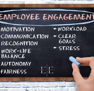 a person writing employee engagement on a chalkboard