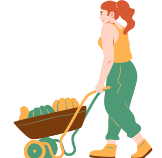 a woman with a carton of fruit and vegetables