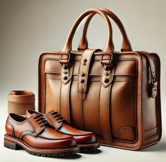 a pair of shoes and a bag with a cup of coffee