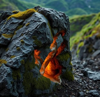 a rock formation with a fire in the middle
