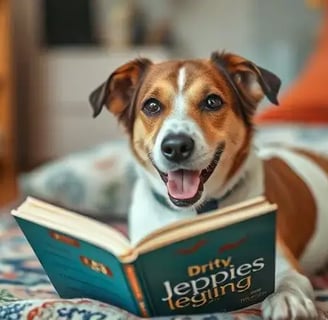 A dog reading a book