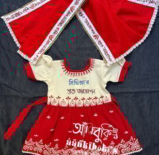 a baby girl's dress with a red and white dress