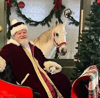 Santa Claus with a white horse at Northwestern Stables Horses and Bazaar