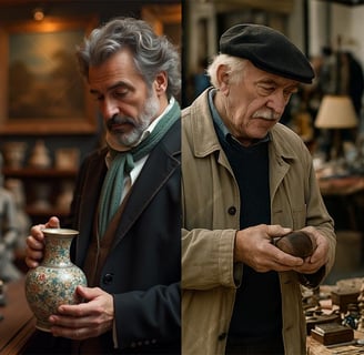 Un antiquaire dans un magasin d'antiquités, un brocanteur sur une brocante