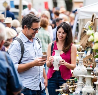 Des chineurs dans une brocante vide-greniers