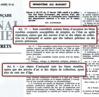 Décret n°95-172 définition légale des objets de brocante et d'antiquité