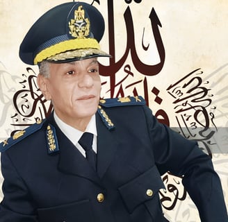 Major General Ayman Syedelahl wearing an elegant black official egy police suit, high-rank show