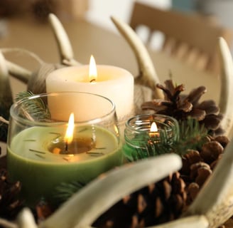 a table with candles and candles on it