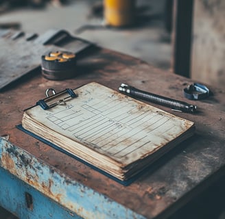 Pad of paper with pen on beat up desk