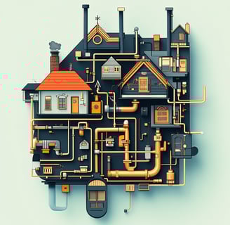 Homes with pipes connecting them in steam punk style