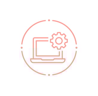 icon of a computer with a cog wheel to represent systems and support
