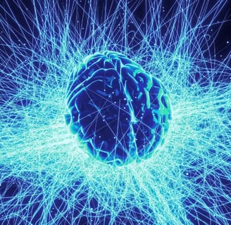 An blue brain sparkling with electricity