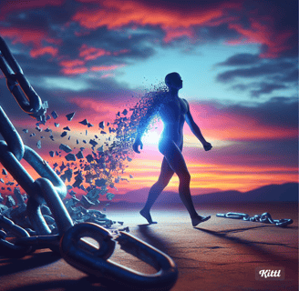 a man walking away from a chain link linkage. "Think Like a Monk: Train Your Mind for Peace and Purp