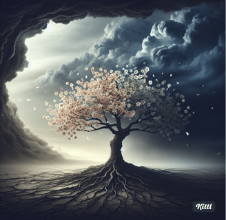 Tragic Optimism. Leaves blossom even in suffering.