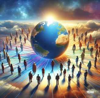 group of people standing around a globe. "Think Like a Monk: Train Your Mind for Peace and Purpose" 