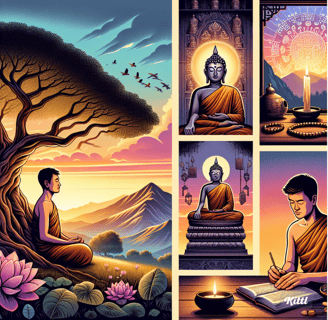 a man sitting on a bench with a book and a candle. "Think Like a Monk: Train Your Mind for Peace and