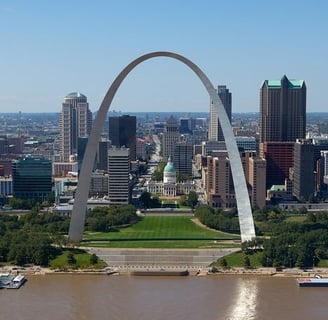 St Louis Arch looking west and downtown St Louis, Missouri