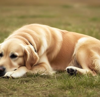 a dog laying down on the grass