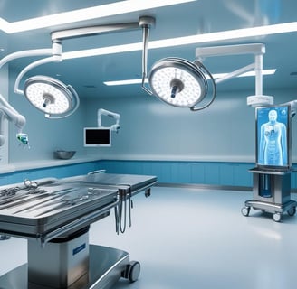 a hospital room with a large medical equipment