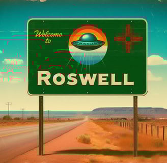 a highway sign that says welcome to Roswell