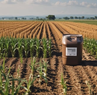 A tube of PlantaDea bio body cream is displayed in the foreground on soil, with a background of vibrant red tulips and green leaves under a clear blue sky.