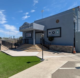 Exterior photo of the James McDermott American Legion Post 172 meeting hall in Tracy CA