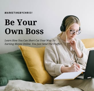 a woman sitting on a bed with a laptop and headphones studying to be her own boss 