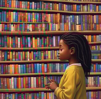 A stack of books on a patterned fabric background, topped with a string of black and white prayer beads. The titles include 'The Secret Lives of Baba Segi's Wives' and 'Half of a Yellow Sun', along with collections referred to as 'The African Trilogy' and 'The Cairo Trilogy'.