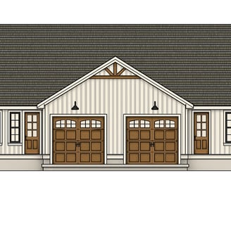 a garage with a garage door and two garage doors