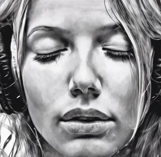 a woman listening intently to music with headphones eyes closed