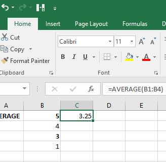 excel sheet cell show average formula