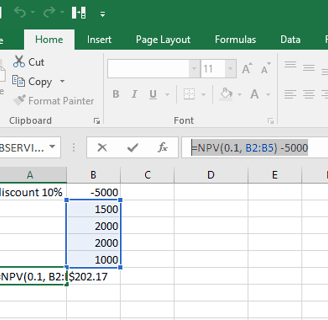 screen shot show net present value formula