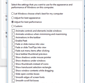 a computer screen showing the options for the system