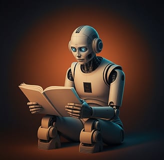 Ai answer generator robot reads a book