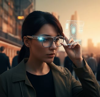 Woman wearing futuristic AI Glasses