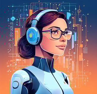Illustration of a woman and AI