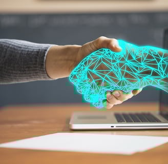 Human and AI shaking hands