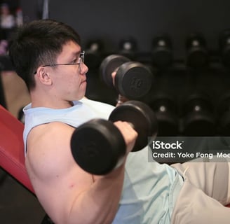 man doing curl exercise on bench