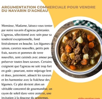 Exemple argumentation commerciale navarin agneau