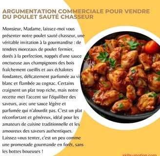 Exemple argumentation commerciale poulet sauté chasseur