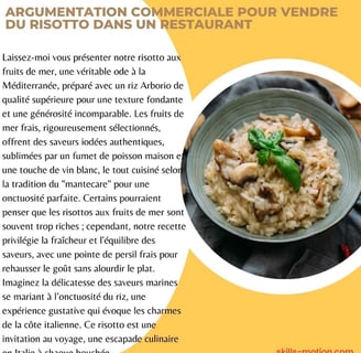 Exemple argumentation commerciale restaurant risotto