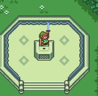 La primera vez que podemos ver a Link empuñar la Master Sword es en este juego