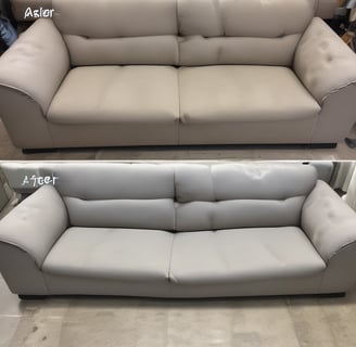 A unique green sofa composed of multiple overlapping cushions, arranged in a modern and artistic fashion. The sofa rests on a metal frame and is placed against a backdrop of white curtains, with a neutral-colored carpet underneath.