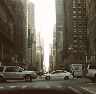 City street view symbolizing fast-paced creative energy at Braske Agency