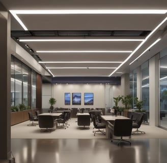 Three cylindrical lights are arranged diagonally, with a bright, focused beam shining downward. The lighting creates a dramatic contrast between the light and dark areas, emphasizing the sleek design of the fixtures.