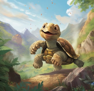a turtle racing on a rocky mountain