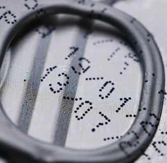 Close-up of expiration date printed on canned food top